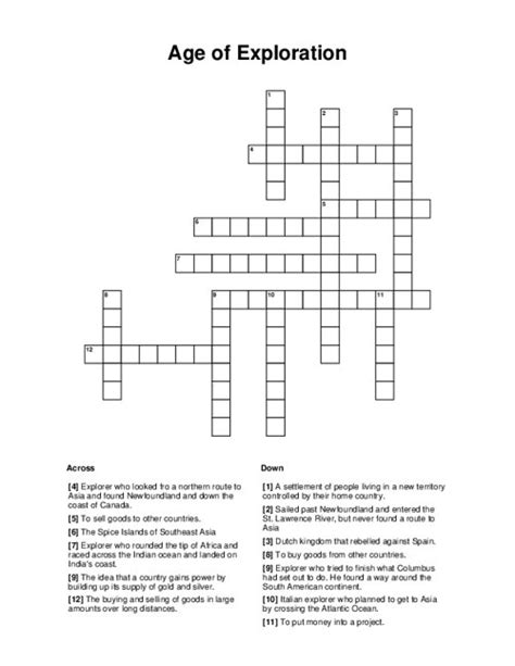 age of exploration crossword answers.